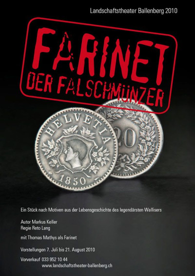 Plakat zum Stück Farinet der Falschmünzer